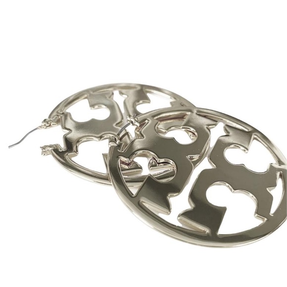 NEW Tory Burch Polished Silver Miller 2” Hoop Earrings - Picture 2 of 4